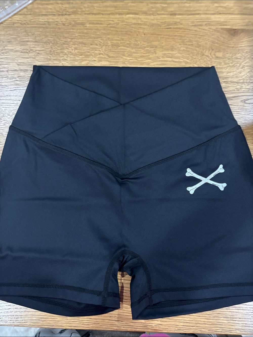Black High-Waist Performance Women’s Shorts with Crossbones Detail